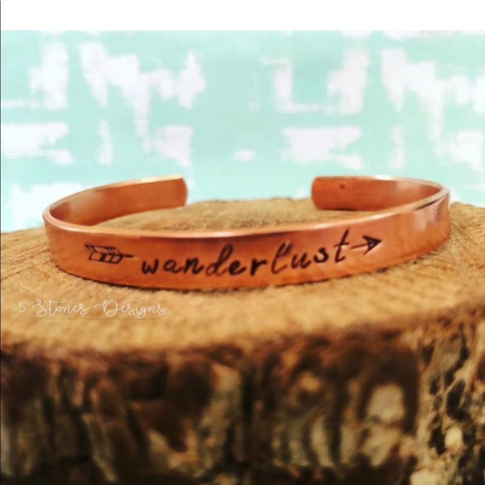 🆕 Handstamped Wanderlust Adjustable Cuff Bracelet